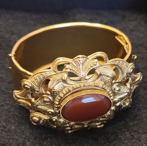 Carnelian and Burnished Gold Plated Cuff Bracelet